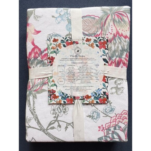 NWT Summer Love Tablecloth Blue Pink 60" x 84" 70% Cotton Mireille Designs - Picture 2 of 10